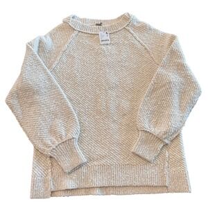 NWT Free People Ivory Boucle Knit Balloon Sleeve Sweater Top XS Cream Textured